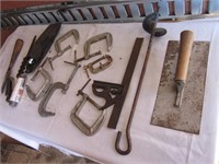 Clamps, Chisel, Allen Wrenches, Square, & Trowel