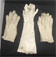 Three Pairs of Ivory Leather Gloves