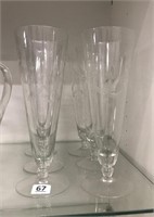 Six Champagne Flutes w/Etched Berry Motif