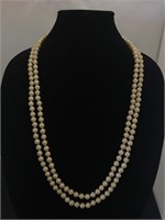 Knotted Double Strand Pearl Necklace