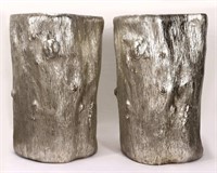 A PAIR BIZARRE SILVERED FAUX TREE TRUNK STANDS