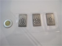 Lot de 3 timbres olympiques en argent.999