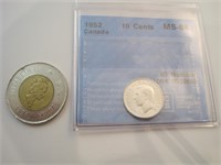 Canada 10 cents 1952 gradé CCCS MS-64