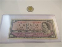 Billet $10 1954 devil face,trace d encre au recto