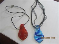 2 Art Glass Pendant Necklaces