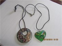 2 Art Glass Pendant Necklaces