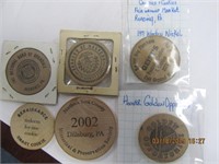 6 Wooden Nickels-Hoover Vac, Greists 1971,etc.