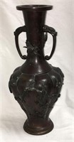 Oriental Bronze High Relief Double Handled Vase