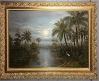 Palm Tree Scene Oil On Canvas Signed George Gaitor
