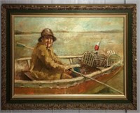 Fishing Scene Oil On Canvas Signed Vickers