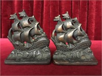 Vintage Cast Iron Tall Ships Bookends