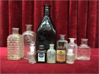 11 Vintage Bottles - 6 Embossed