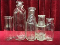 5 Vintage Milk Bottles