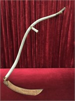 Antique Bent Wood Handle Scythe - 56"long