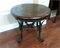 Round Side Table; Wood and Steel