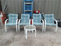 Patio Set; White / Blue with Two Tables