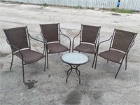 Patio Set; 4 Brown Chairs & Side Table
