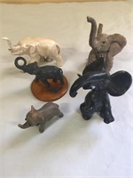 Lot of 5 Elephants, metal, clay and wood