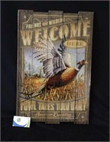 Wood picture with pheasant "Welcome here"