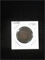 Large cents 1855 braided hair with upright 5's