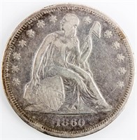 Coin 1860-O Liberty Seated Dollar in VF  Rare!