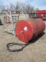 Approx 300 gal metal fuel barrel & stand w/ nozzle