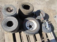 1 lot of mixed tires (some w/ wheels) for mowers