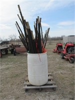 Barrel of approx 30+ various size steel posts