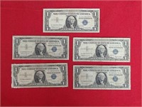 Five 1957 Series B Silver Certificates