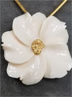 Beautiful carved ivory floral and gold nugget pend