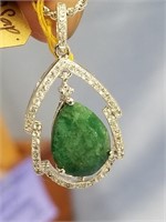 .925 silver emerald and white sapphire pendant wit