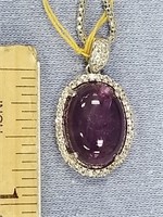 .925 silver amethyst and white sapphire pendant wi