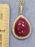 .925 silver ruby and diamond pendant with 18" chai