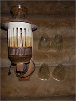Large Terra Cotta Wall Lamp & 4 Glass Shades