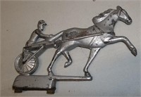 Vintage Metal Sulky & Horse Hood Ornament