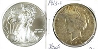 1923s Peace Silver Dollar & 2014 Silver Eagle