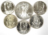 5 BU 1964 Kennedy Half Dollars & 2014 Silver Eagle
