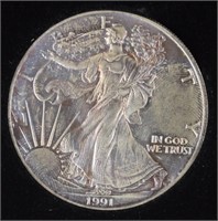 1991 American Silver Eagle, Beautiful Toning