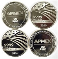 Four .9999 APMEX Silver 1 Ounce Rounds