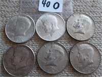 6 American Kennedy Half Dollars (3 Silver 64's)