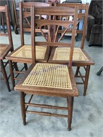 Set of 3 tilt spindle back chairs, wicker seat