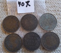 6 Large Canadian One Cent Coins...