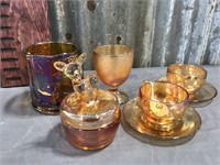 Assorted luster/carnival glassware pieces