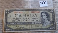 1954 Canadian $20.00 Paper Money