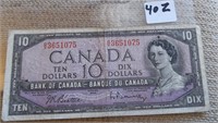 1954 Canadian $10.00 Paper Money