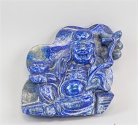 Chinese Lapis Carved Long-Eyebrow Lohan Statue