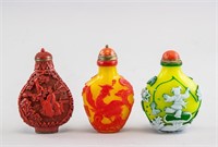 3 Assorted Chinese Glass and Lacquer Snuff Bottles