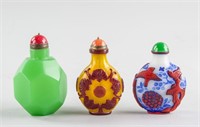 3 Assorted Chinese Peking Glass Snuff Bottles