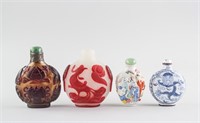 4 Assorted Chinese Glass & Porcelain Snuff Bottles