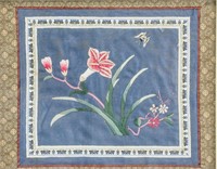 Asian Embroidery Panel of Flowers and Butterfly